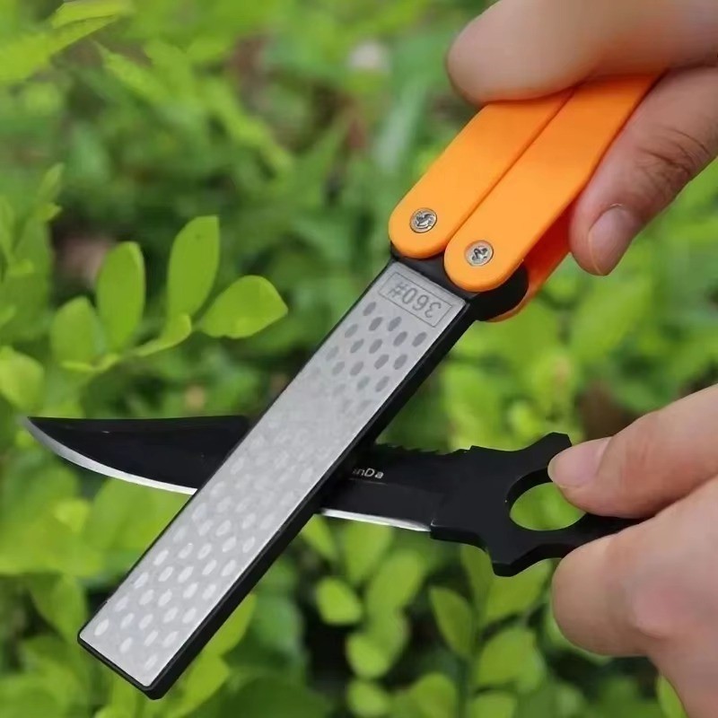 1pc Portable Folding Diamond Knife Sharpener Outdoor Double Sided Whetstone