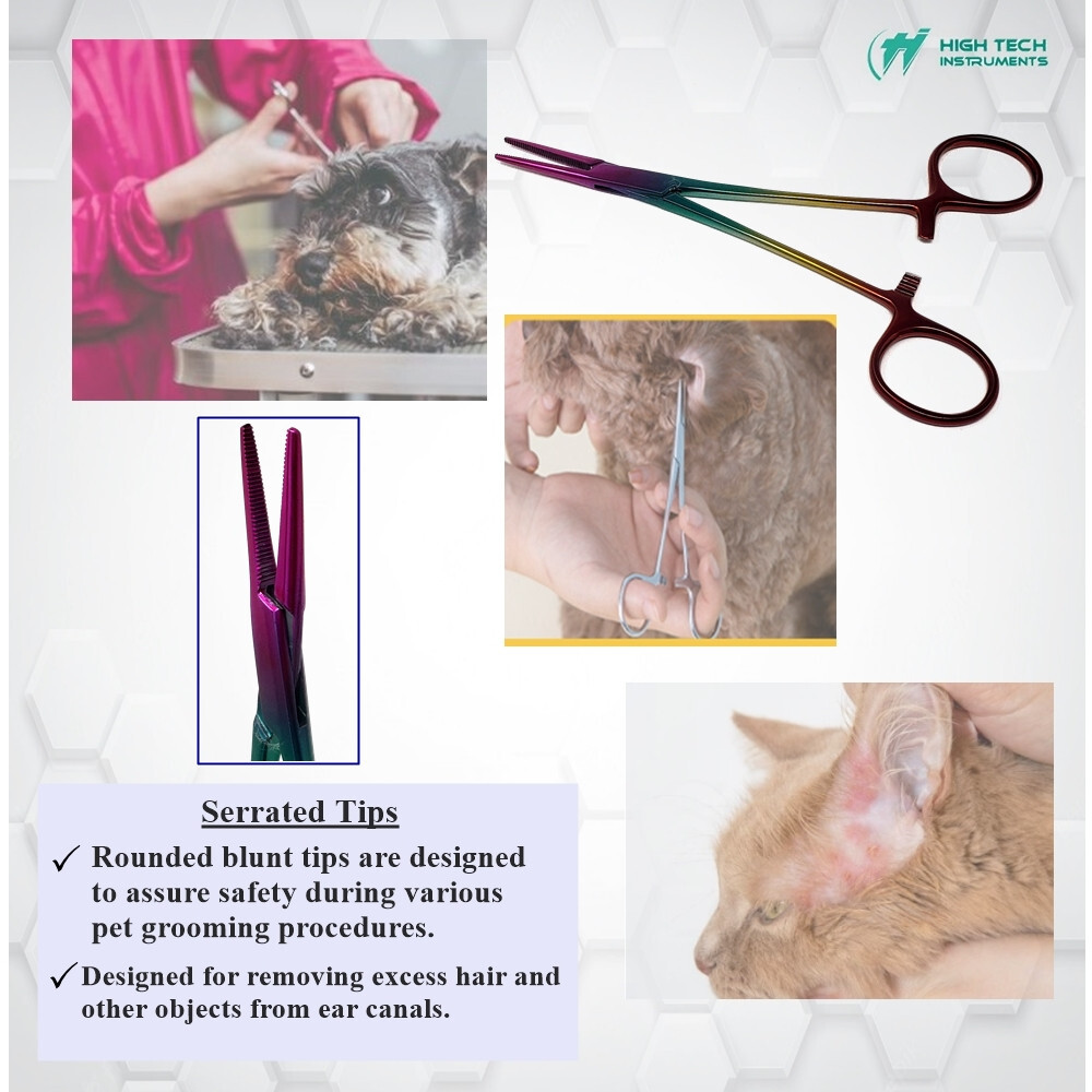 Pet Care Groomer Ear Care Hemostat Locking Forceps Straight 5.5" Lava Color