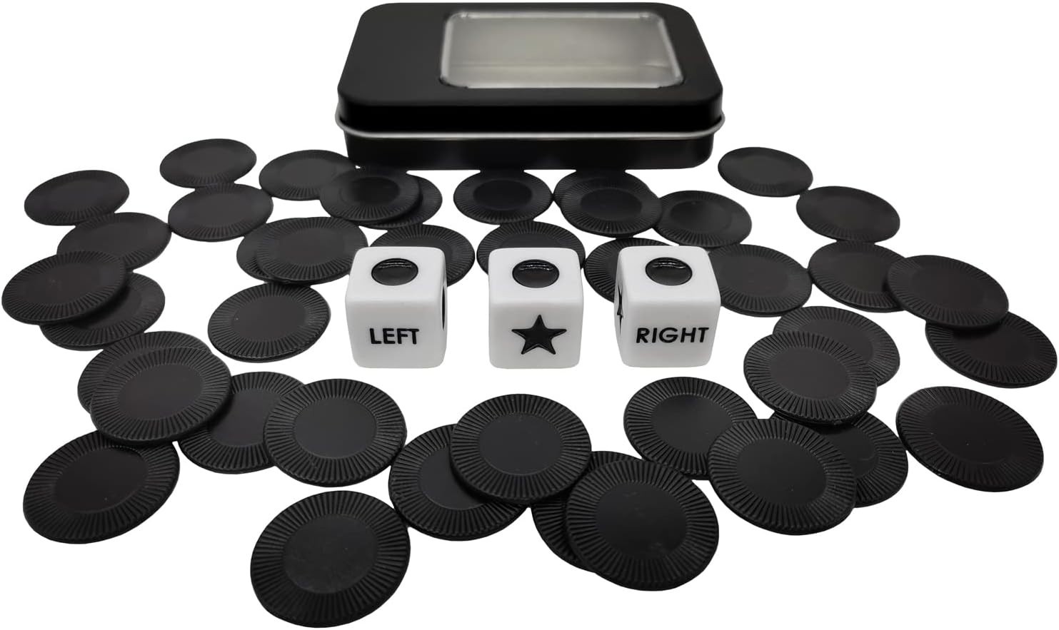 Left Right Center Dice Game Prime Set with 3 Dices + 40 Chips.Left on the Produc