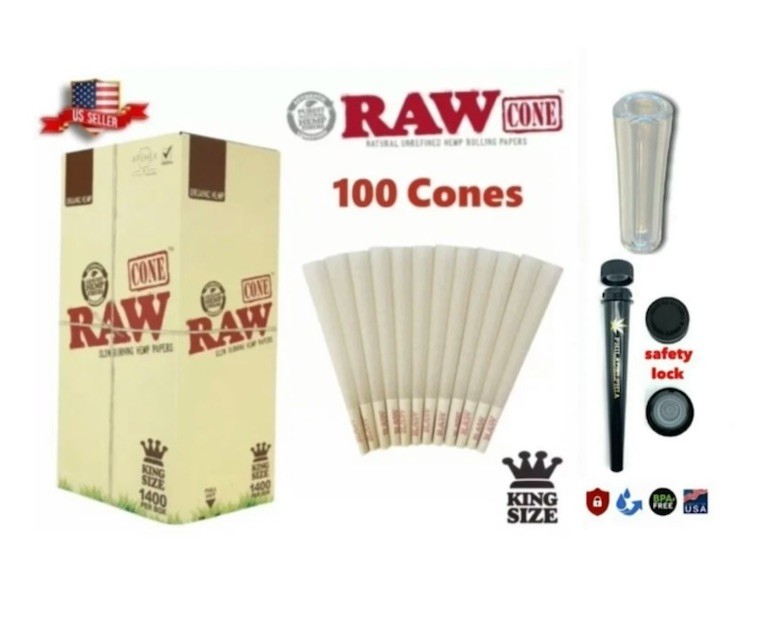 RAW organic cone KING size (100PK)+philadelphia tube+glass cone tip