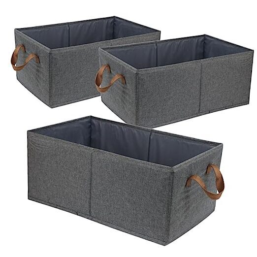 Pack of 3 Large Capacity Storage Bins Closet Organizer System, Sturdy Gray