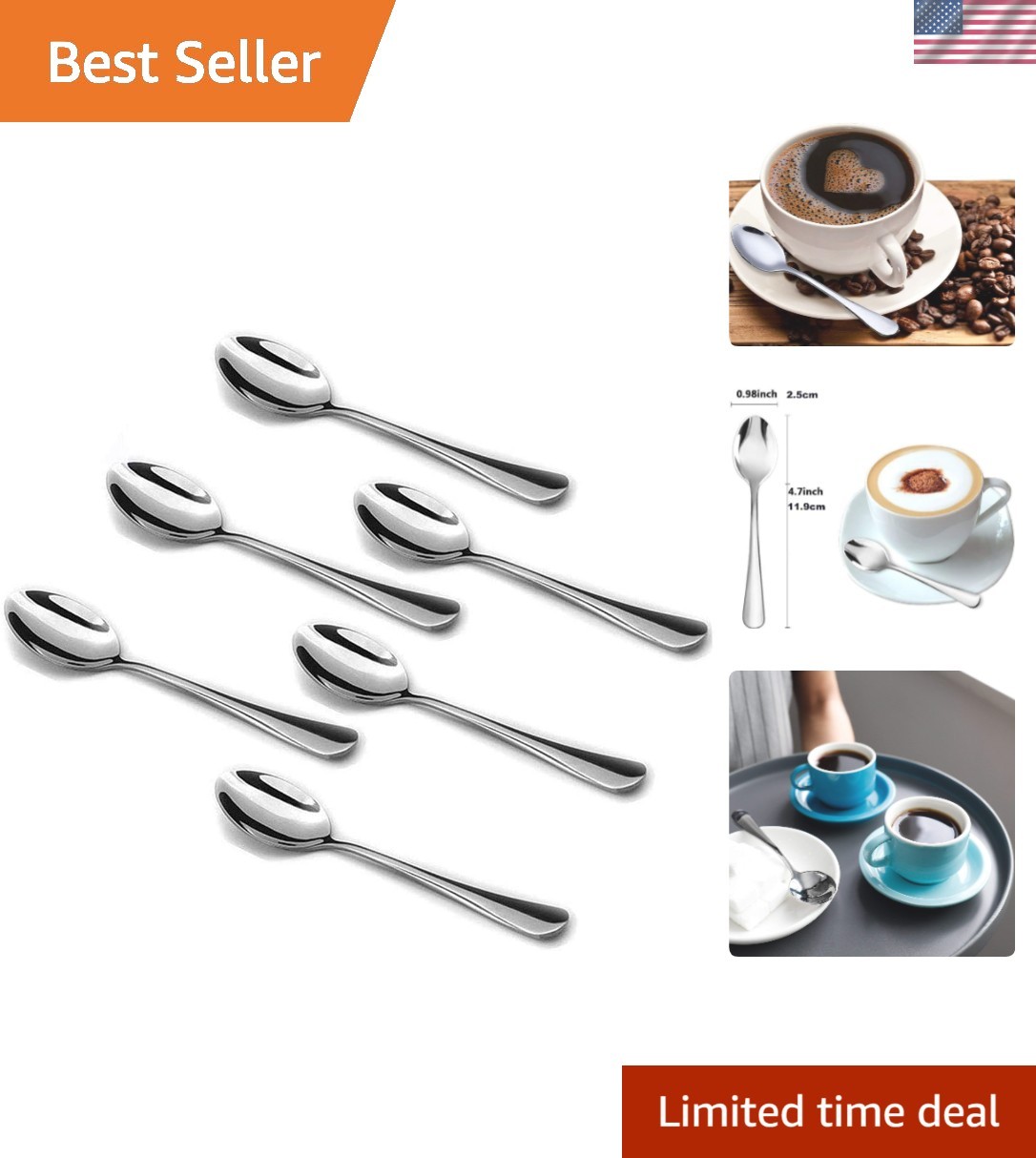 Brand New Demitasse Espresso Spoons Small Stainless Steel Set of 6