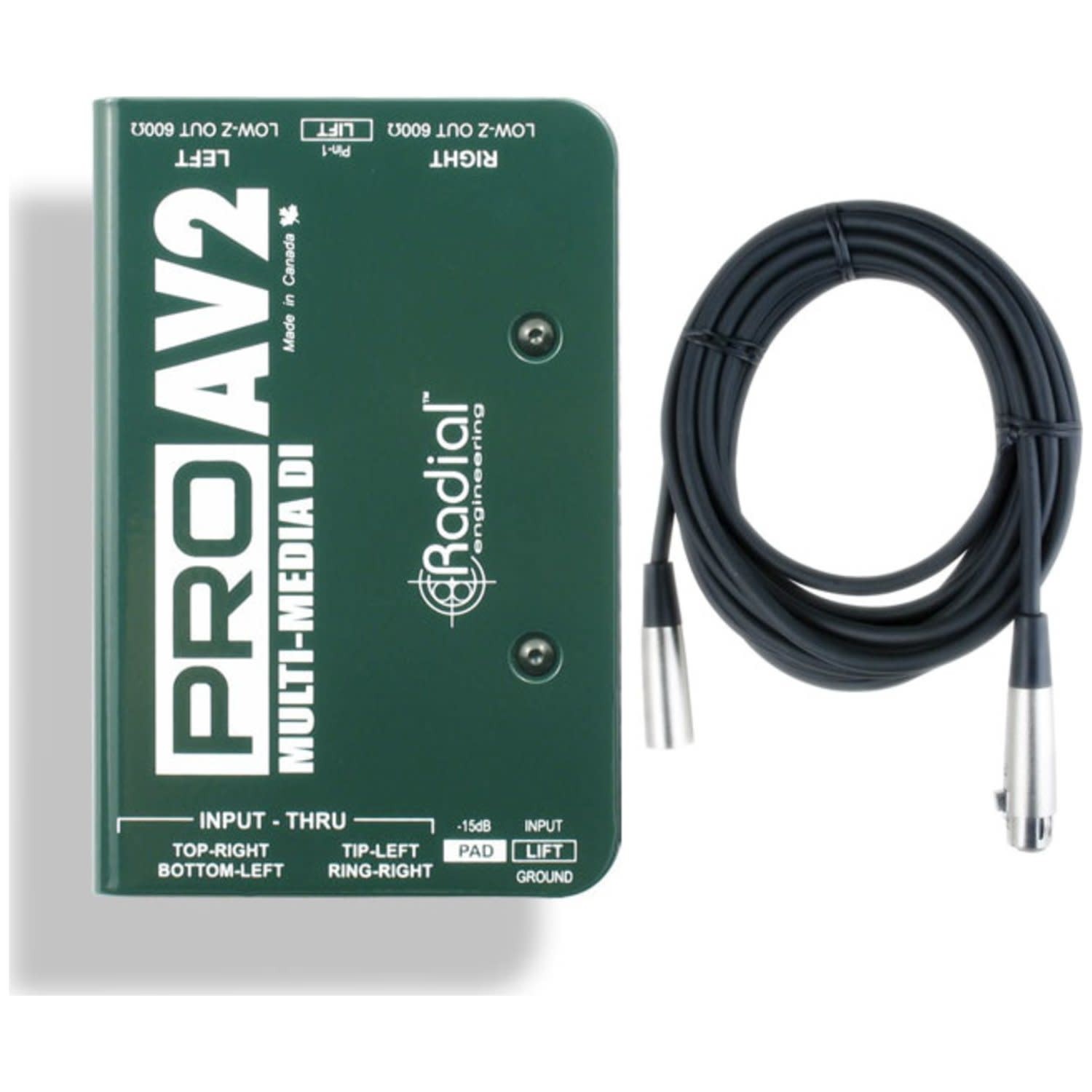 Radial PRO AV2 PROAV2 Direct Box Stereo RCA DI w/ Mic Cable