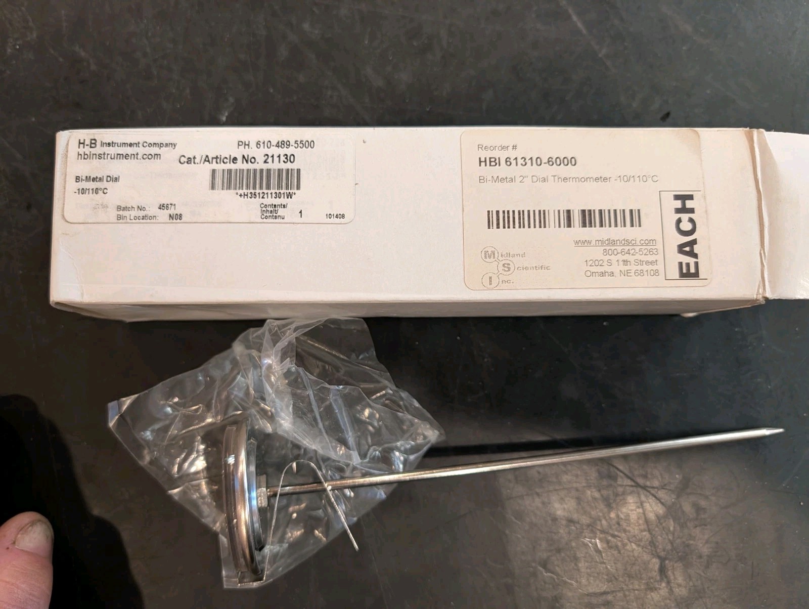 Midland Scientific Inc. Bi-Metal Thermometer 2" Dial 8" Stem -10 to 110C