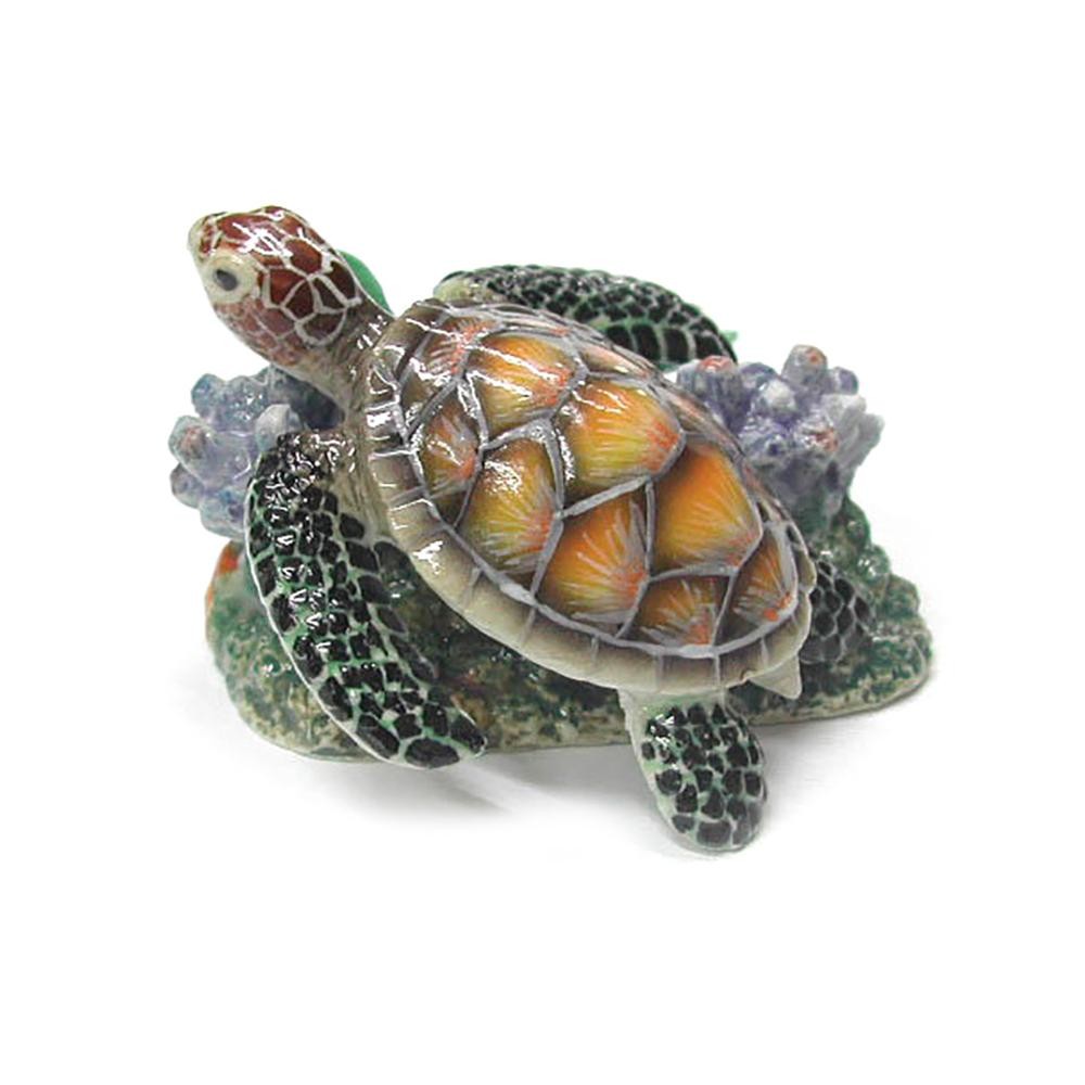 Northern Rose - Sea Turtle On Coral Reptile - Miniature Porcelain Figurine