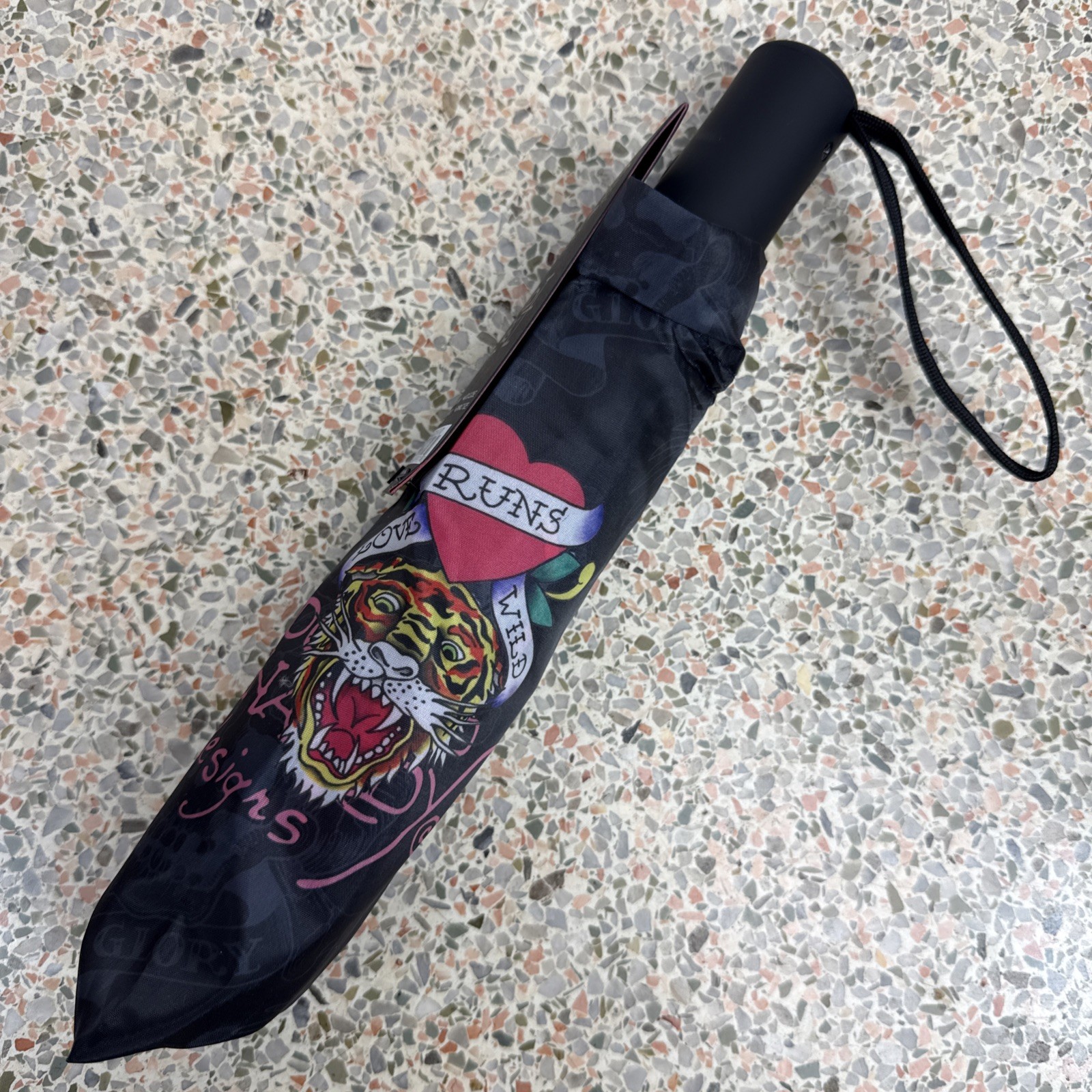 Ed Hardy Tiger Automatic Umbrella Black Love Runs Wild Tattoo Christian Audigier