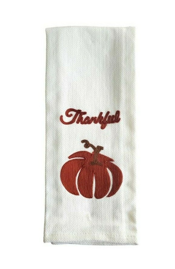 Harvest Fall Design Woven Kitchen Towels “Thankful” - 2 Pack