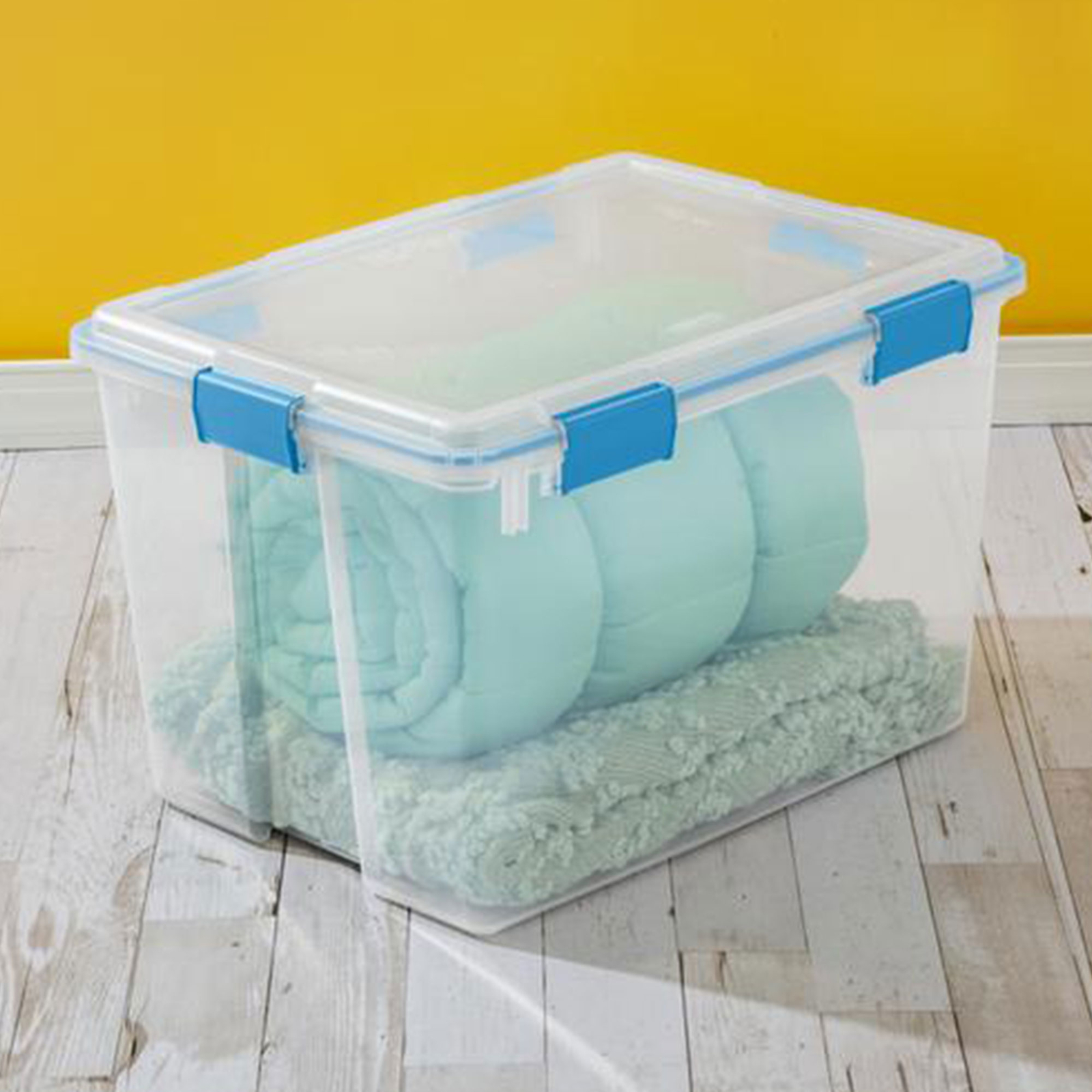 Sterilite 80-Qt Clear Plastic Stackable Storage Bin w/ Gasket Latch Lid, 12 Pack
