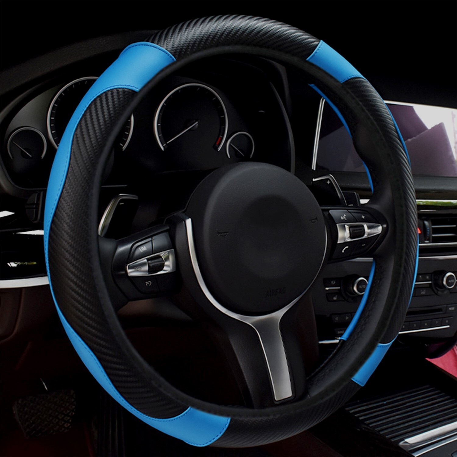For Honda Blue Carbon Fibre Car Steering Wheel Cover Breathable Anti-Slip Wrap