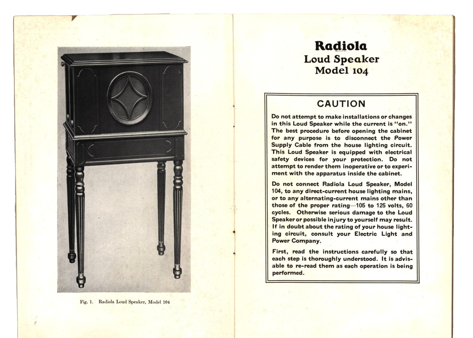 Radiola Loud Speaker Model 104 Instruction Manual