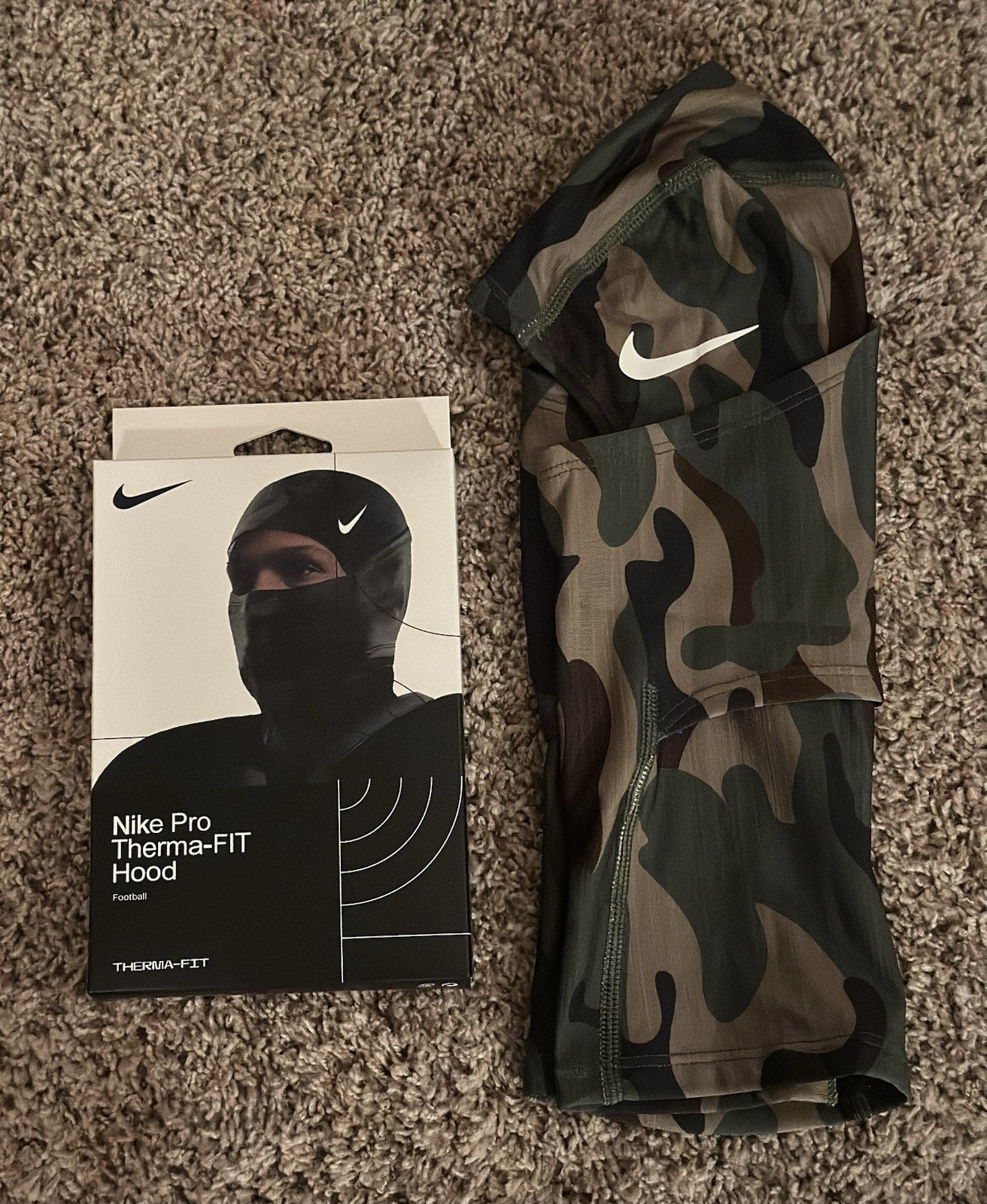 Nike Pro Therma-Fit Hood Balaclava Ski Mask Green Camo Football Hood NEW