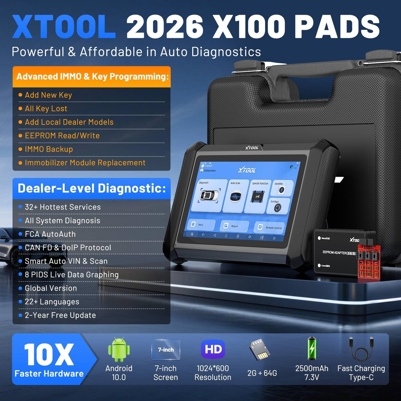 XTOOL X100PADS Immobilizer Key Programmer OBD2 Scanner Diagnostic Tool 32+ Reset