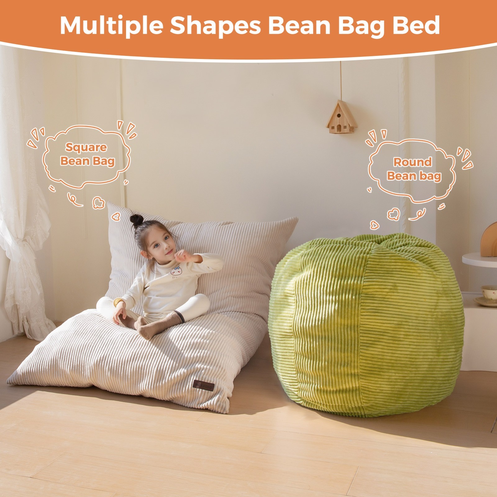 MAXYOYO 3-in-1 Kids Bean Bag Bed,Convertible Kids Bean Bag Chair Floor Lounger
