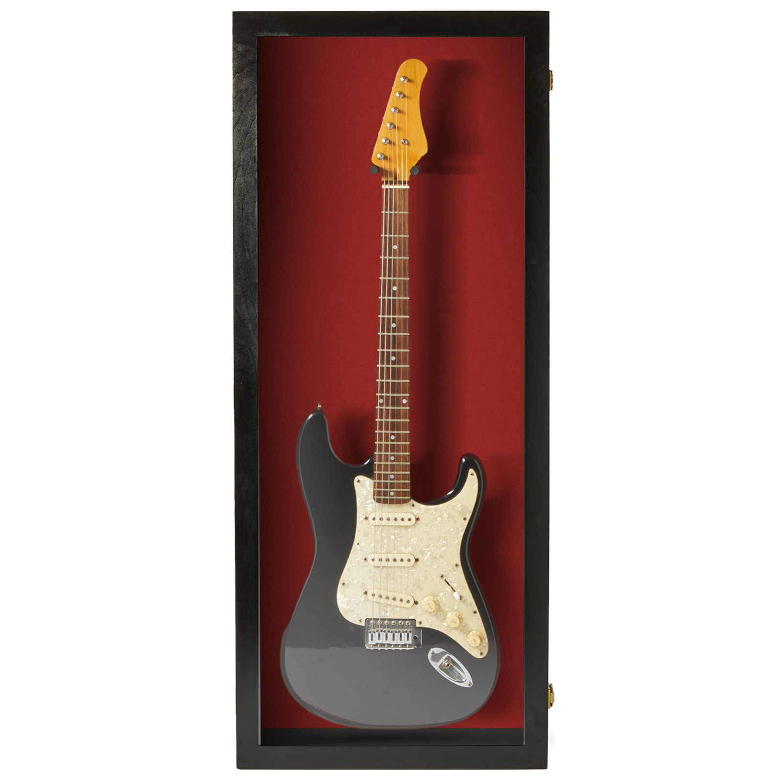 Guitar Display case/ Solid hardwood Strat/gibson Black with Red Felt Background