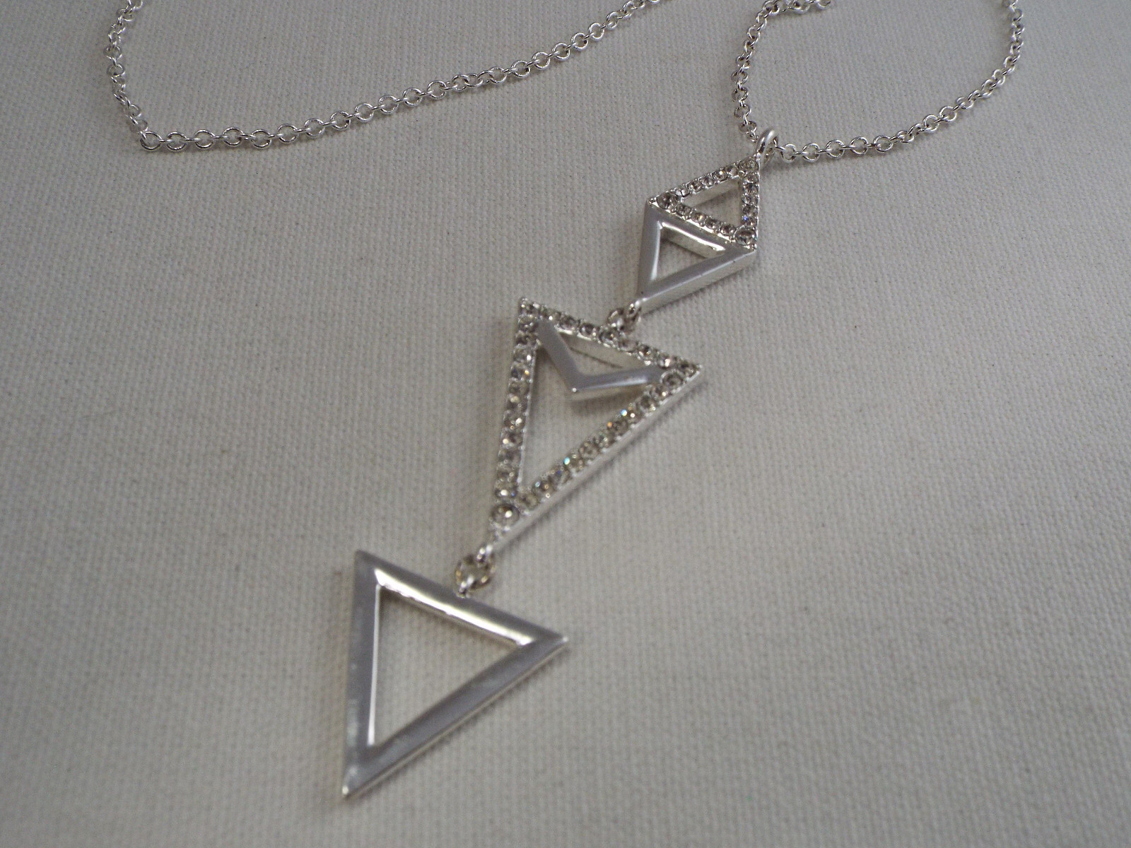 Silvertone Rhinestone Triangles Pendant Necklace (A63)