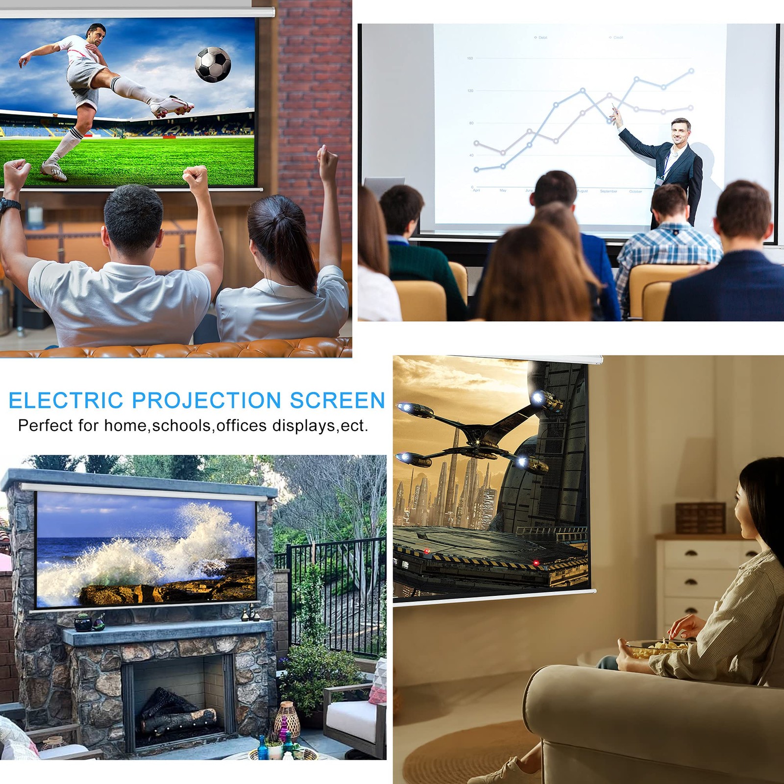 120" Motorized Projector Screen Electric Diagonal Automatic Projection 4:3 HD...