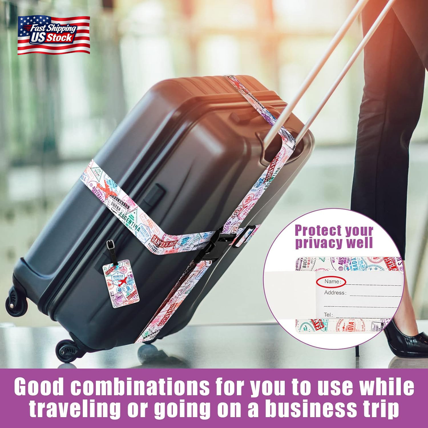 4 Pack Luggage Straps Set Adjustable Suitcase Belts with Quick Release Buckle Lu