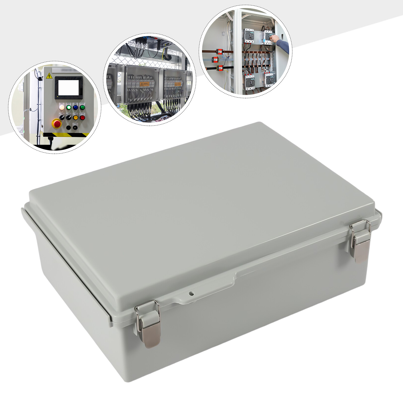 Grey Hinged Cover Latch Junction Box with Mounting Plate + Cover