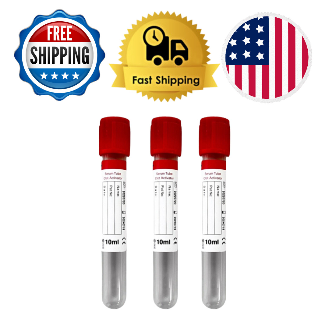 100 Pcs/1 Pack Vacuum Blood Collection Red Top 10ML Glass Serum Tube 16*100,2027