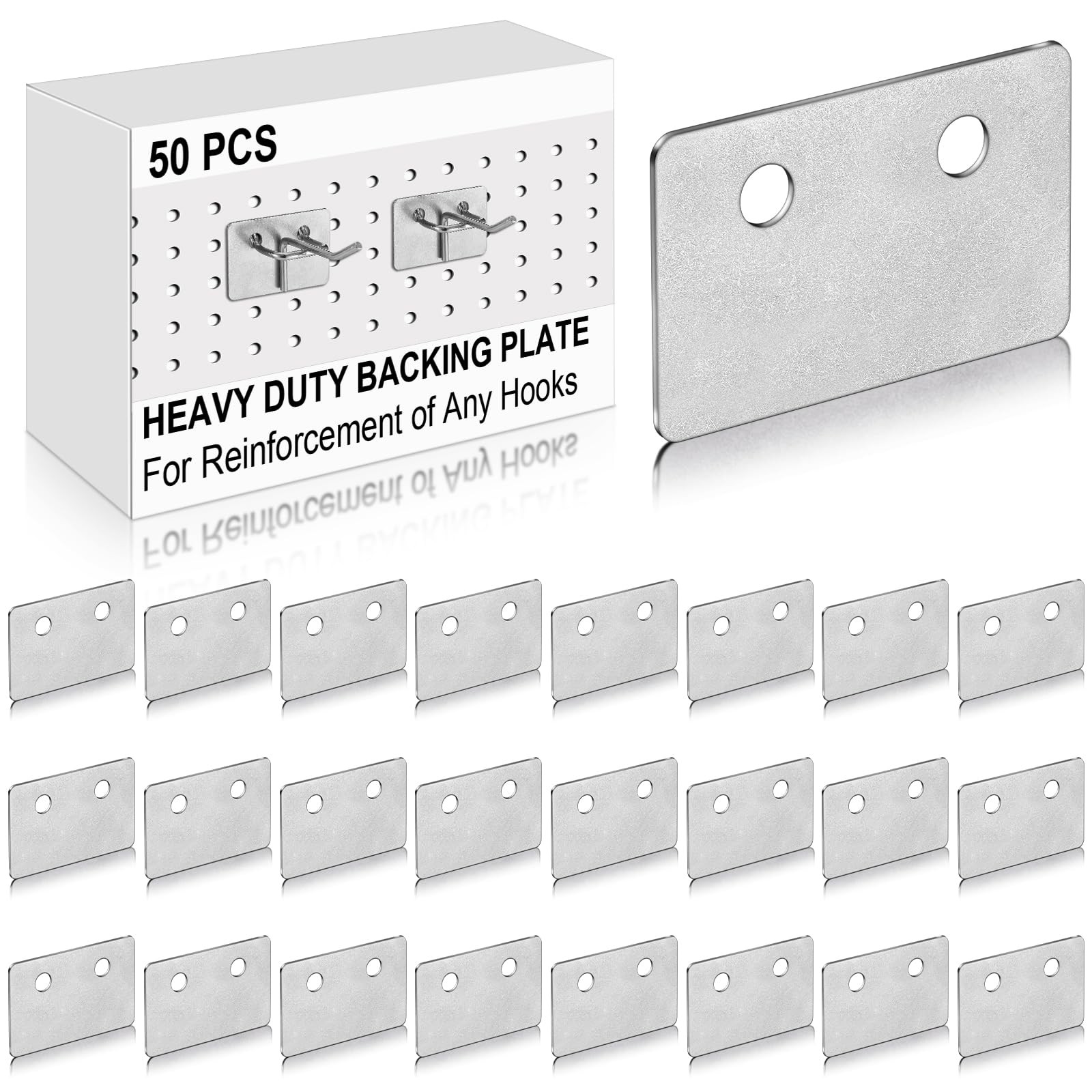 50 PCS Heavy Duty Peg Hook Steel Backing Plate Fits 1/4 Inch Hooks 1" Spaced