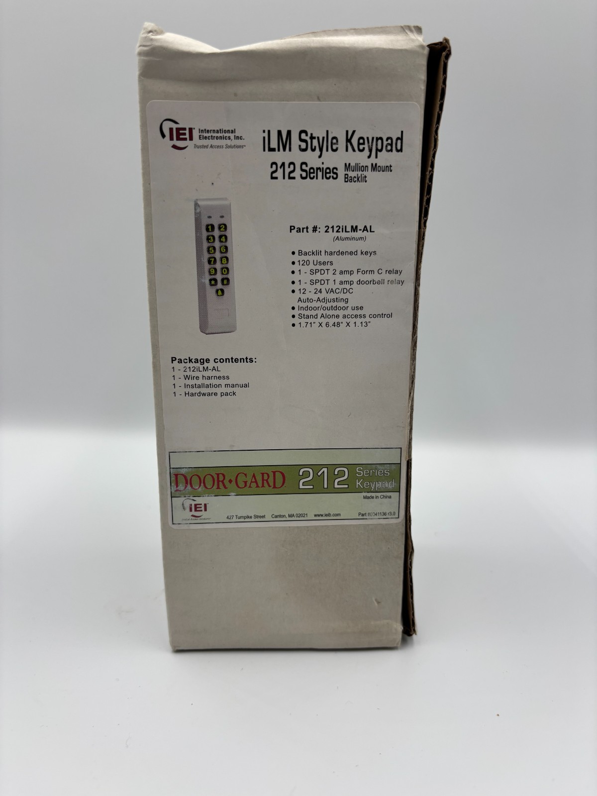 IEI Door-Gard 212iLM-AL Keypad Mullion Mount Backlit Aluminum NOS 0231344