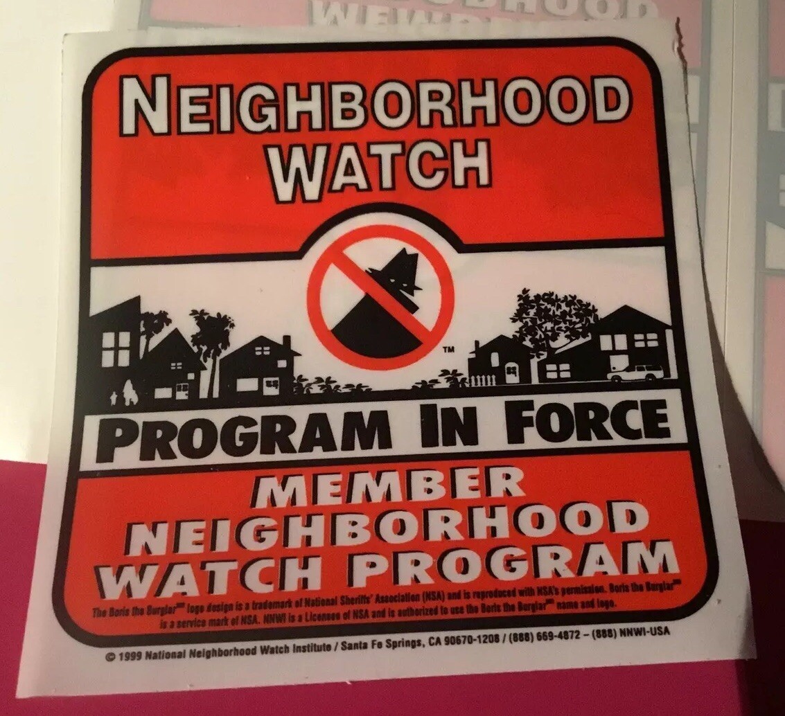 New 3 X 3" MEMBER Neighborhood Watch Adhesive Sticker Sheet Of 4 Red And Black