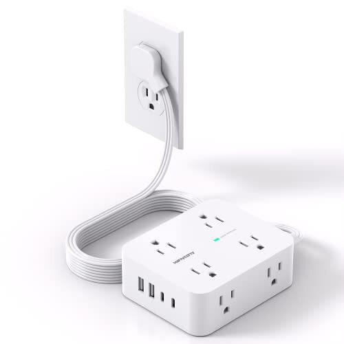 Surge Protector Power Strip, Extension Cord with Multiple 5Ft Thin Plug