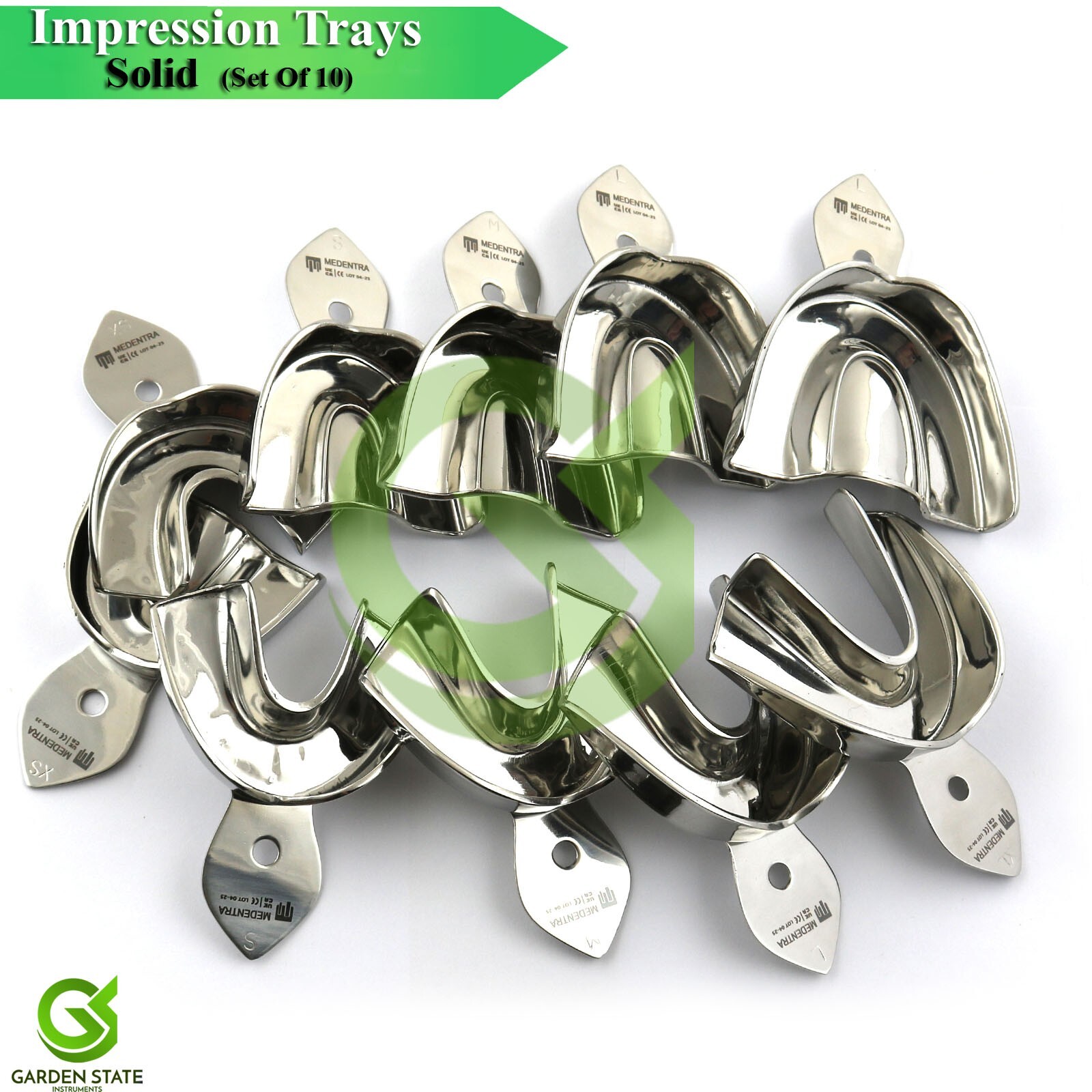 Dental Impression Tray Solid Non Perforated Edentulous Upper Lower | SET OF 10