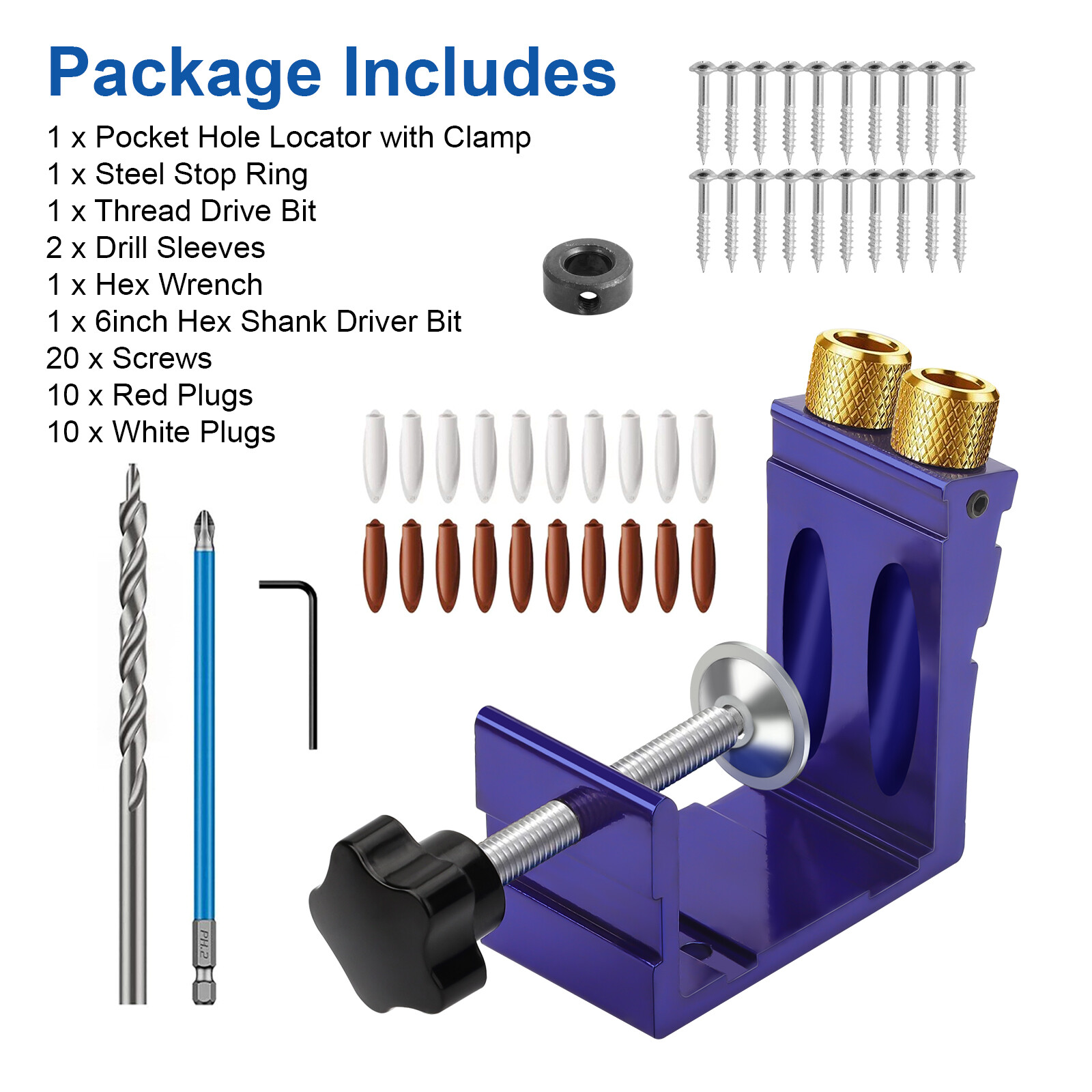 37Pocket Hole Jig Kit Carpentry Joinery Woodworking System Adjustable Depth Tool