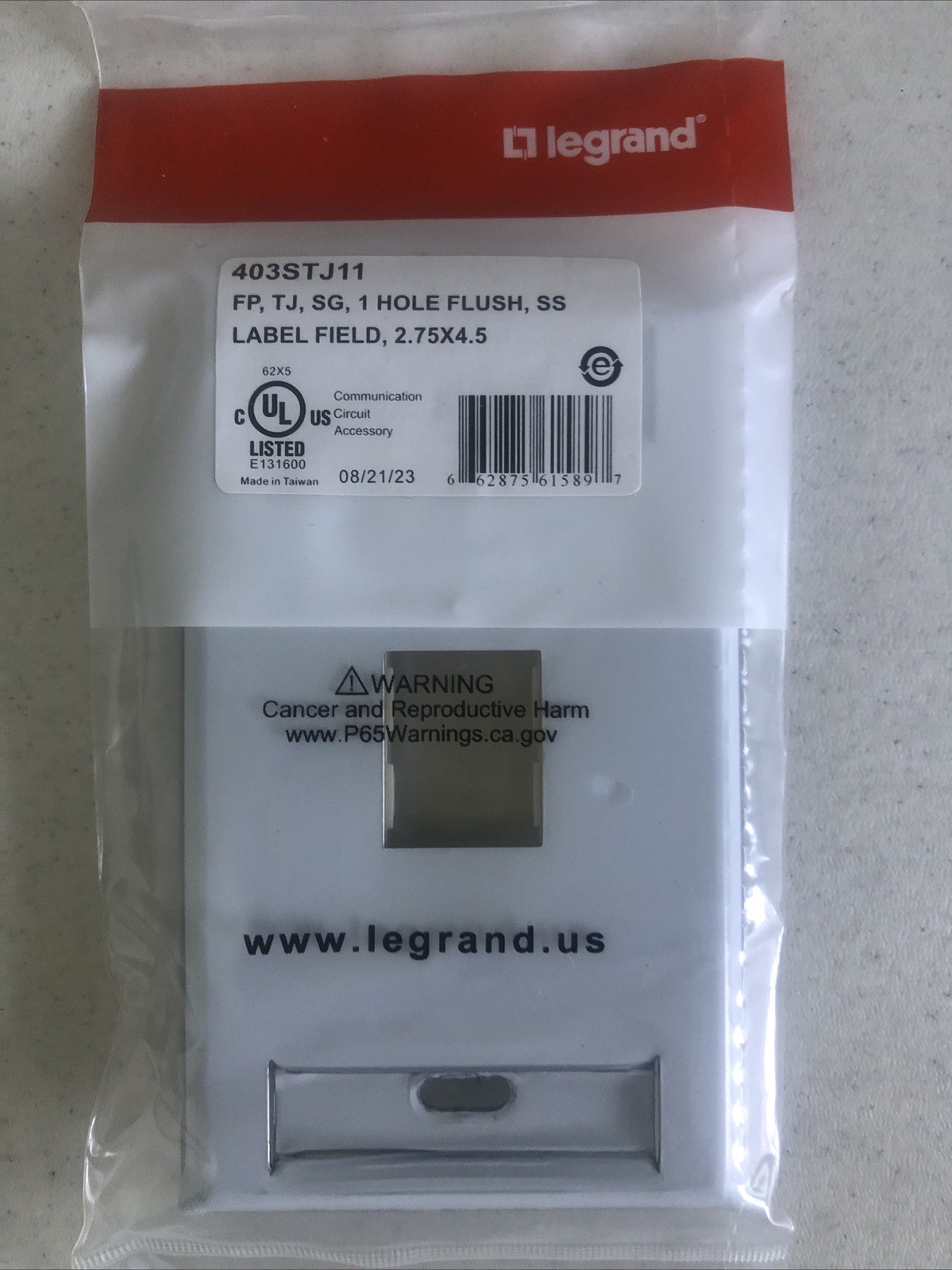 ORTRONICS 403STJ11  , 1 Port Face Plate  Stainless Steel - New