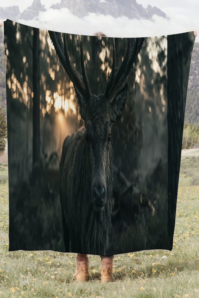 Wild Forest Stag Coral Fleece Cozy Throw Blanket Rustic Stunning