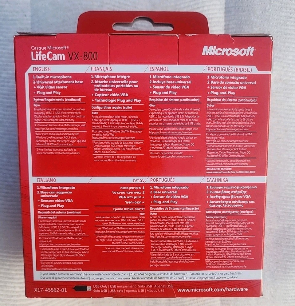 Microsoft LifeCam VX-800 USB WebCam Model 1407 Video Calling Built In Microphone