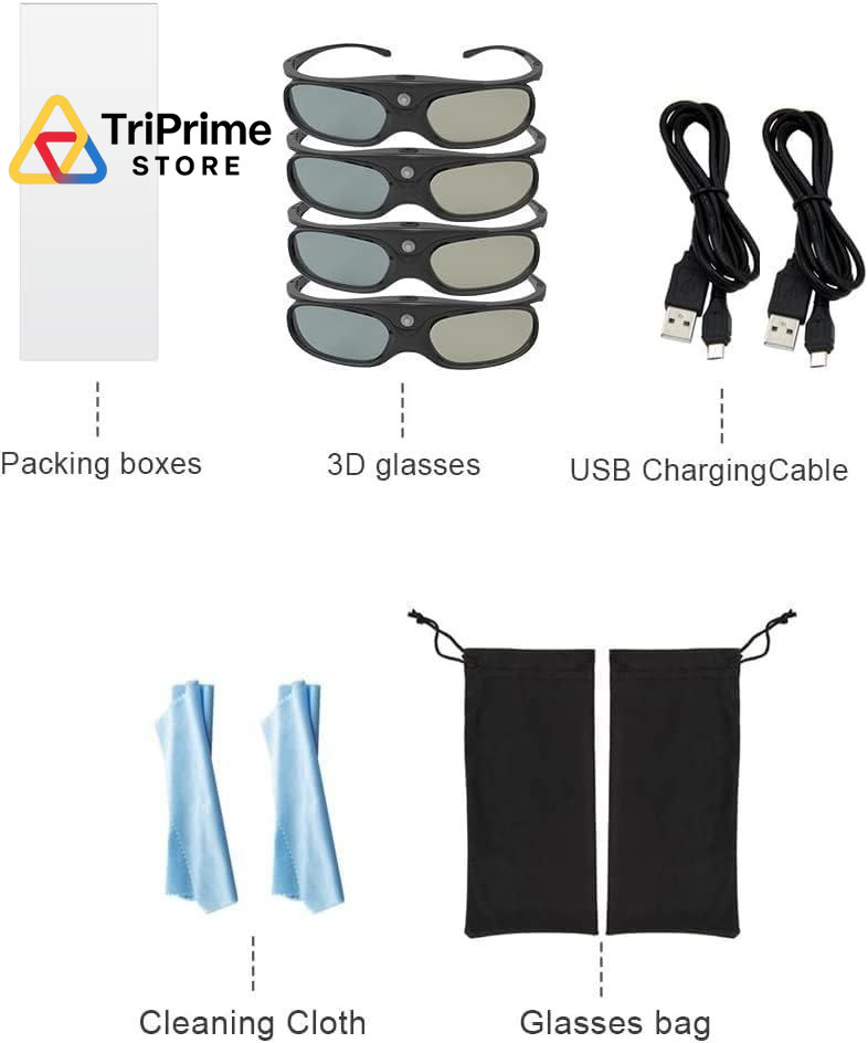 2 Pack DLP Link 3D Glasses for Projector, ELEPHAS 144Hz 2 Pack, Black