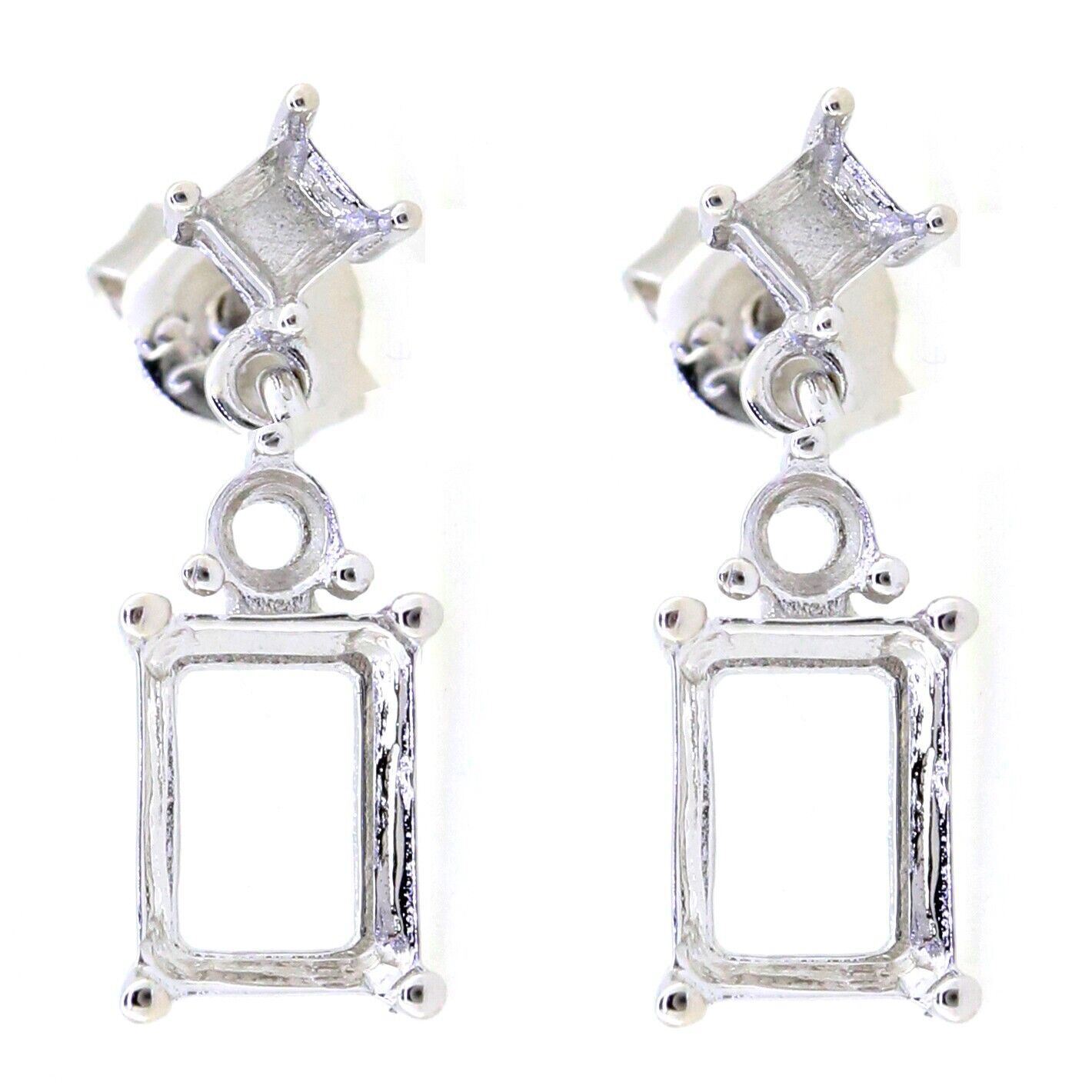 Sterling Silver Semi Mount Earrings Setting OCT 8x6 RD 3x3mm Dangle