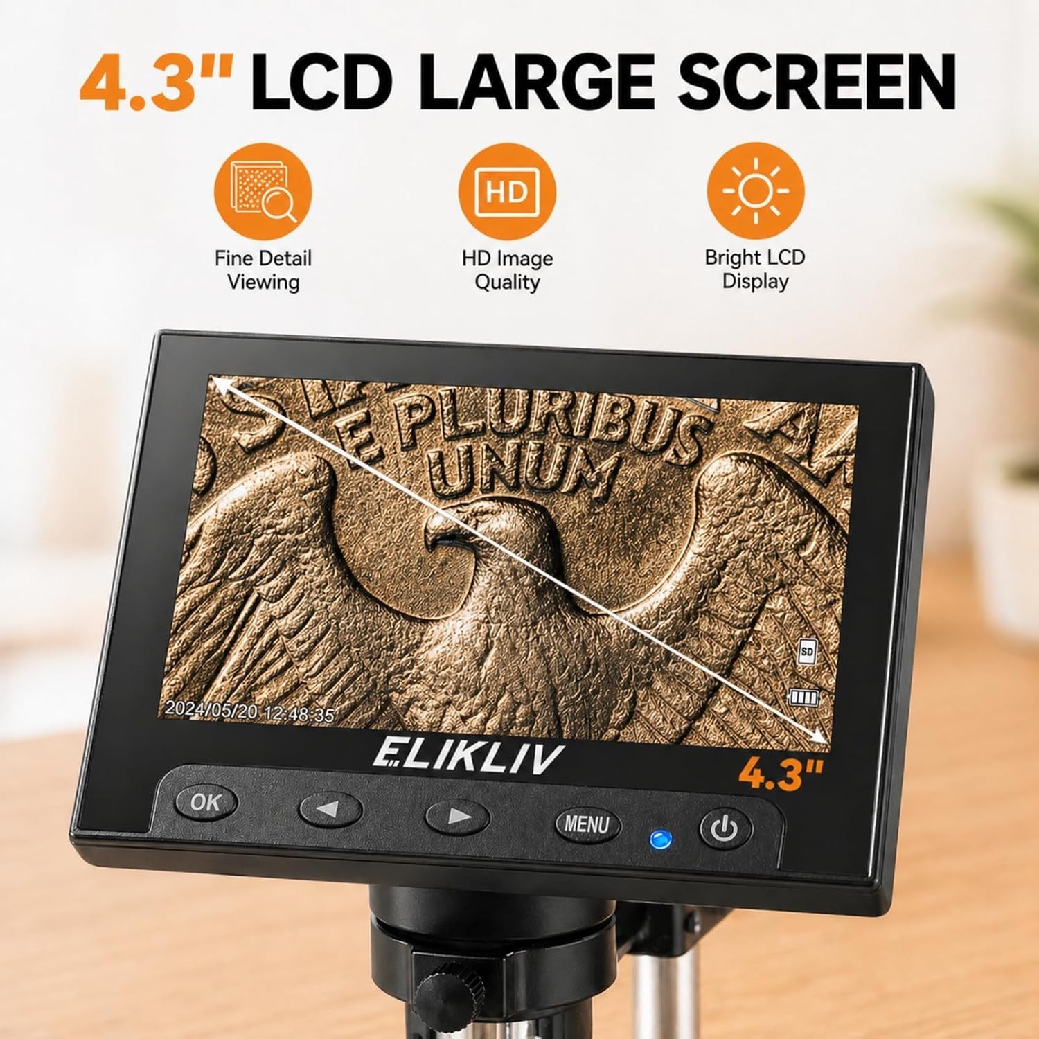Microscope, LCD Digital Coin Microscope 1000x, Coin Magnifier with 8 Adjustab...