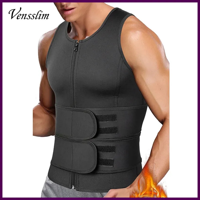 Men's Body Shaper Waist Trainer Sauna Vest Double Belt Sweat Shirt Corset Top