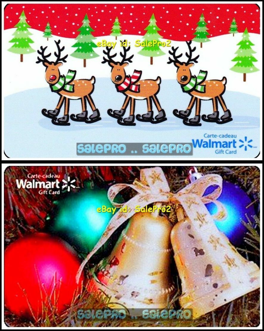 2x WALMART CHRISTMAS BELL ORNAMENT BALL XMAS REINDEER COLLECTIBLE GIFT CARD LOT