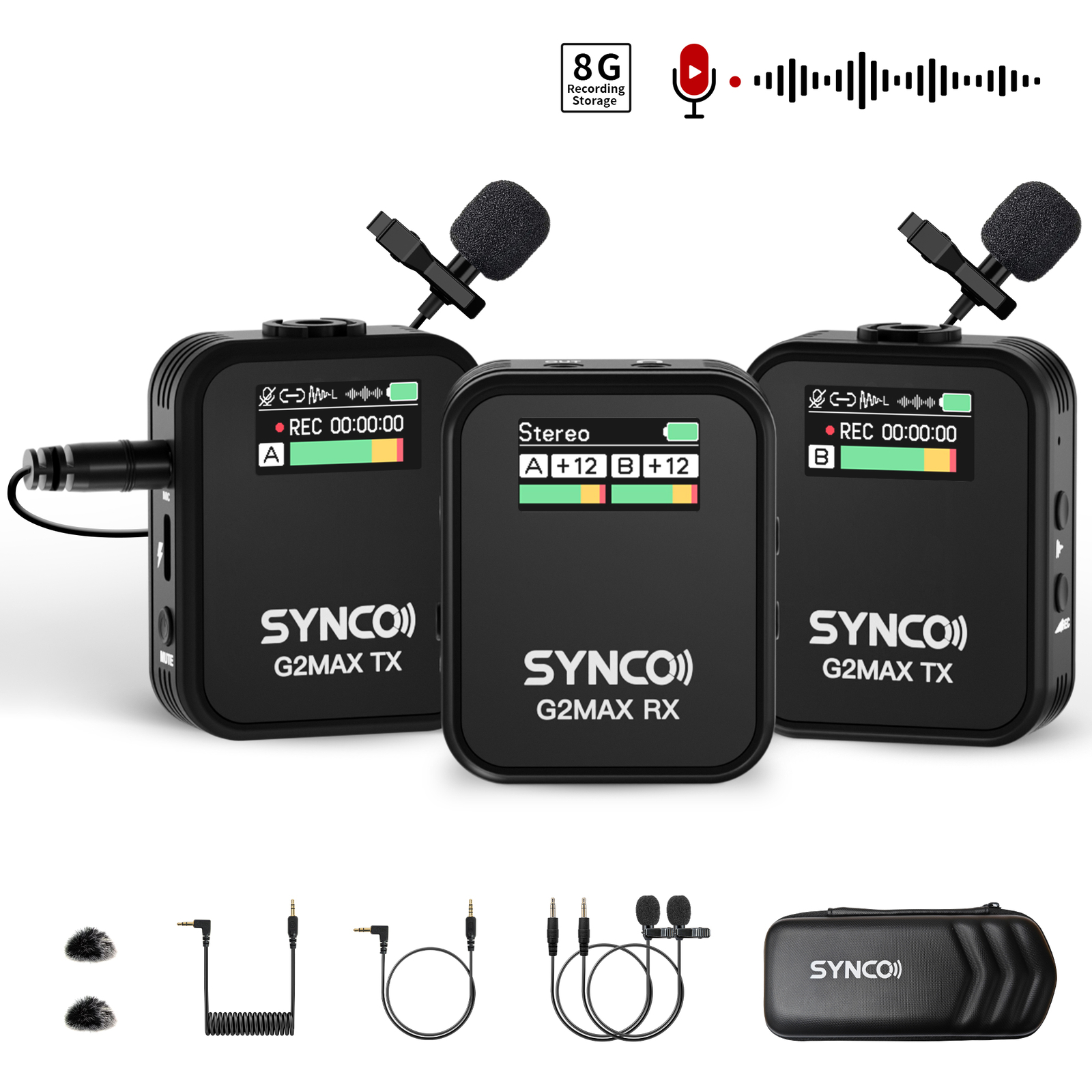 SYNCO G2A2 MAX Wireless Lavalier Microphone 2.4GHz 492FT 8H for Vlog Recording