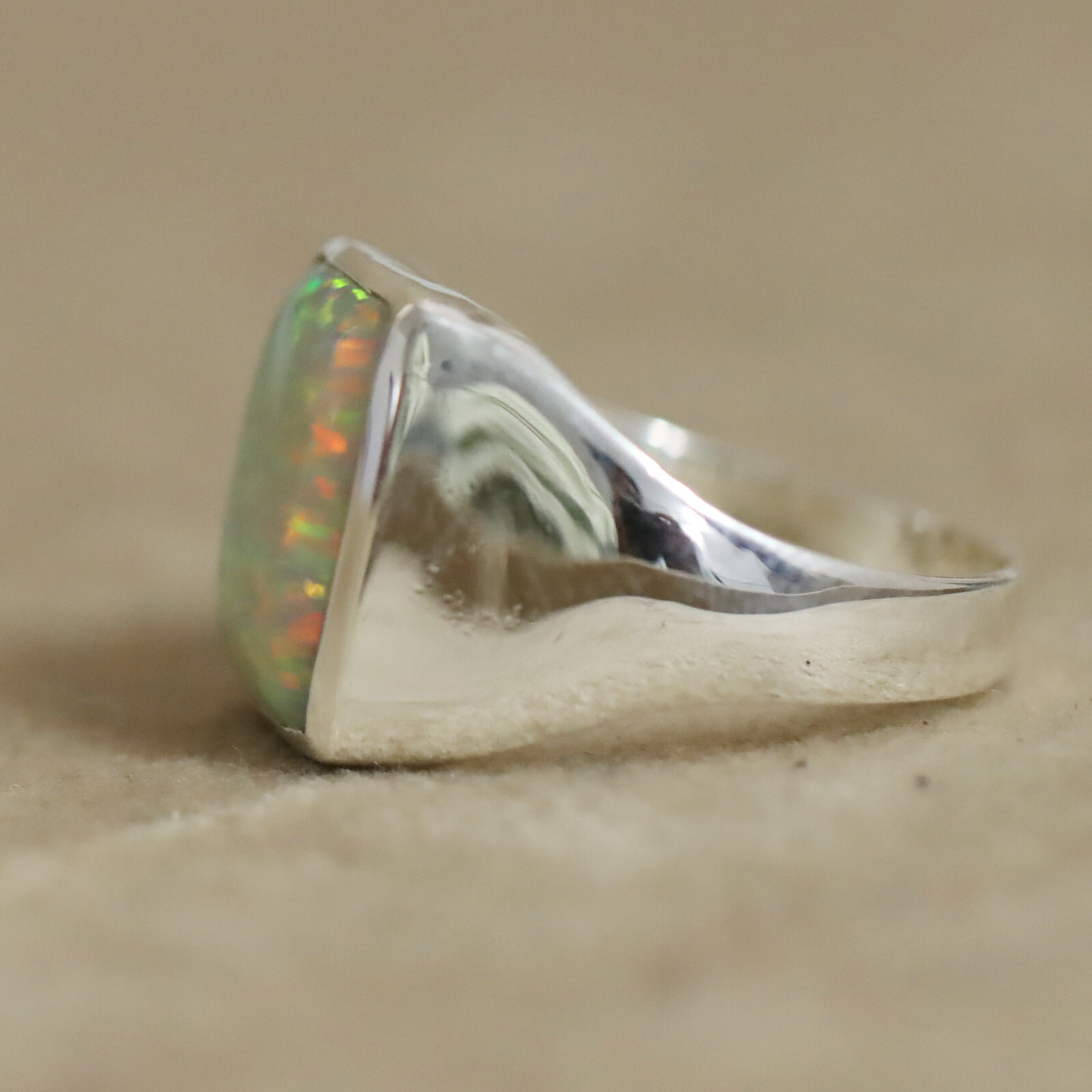 Rainbow Fire Opal Ring 925 Silver Ring Signet Men Ring Wedding Ring Gift Him