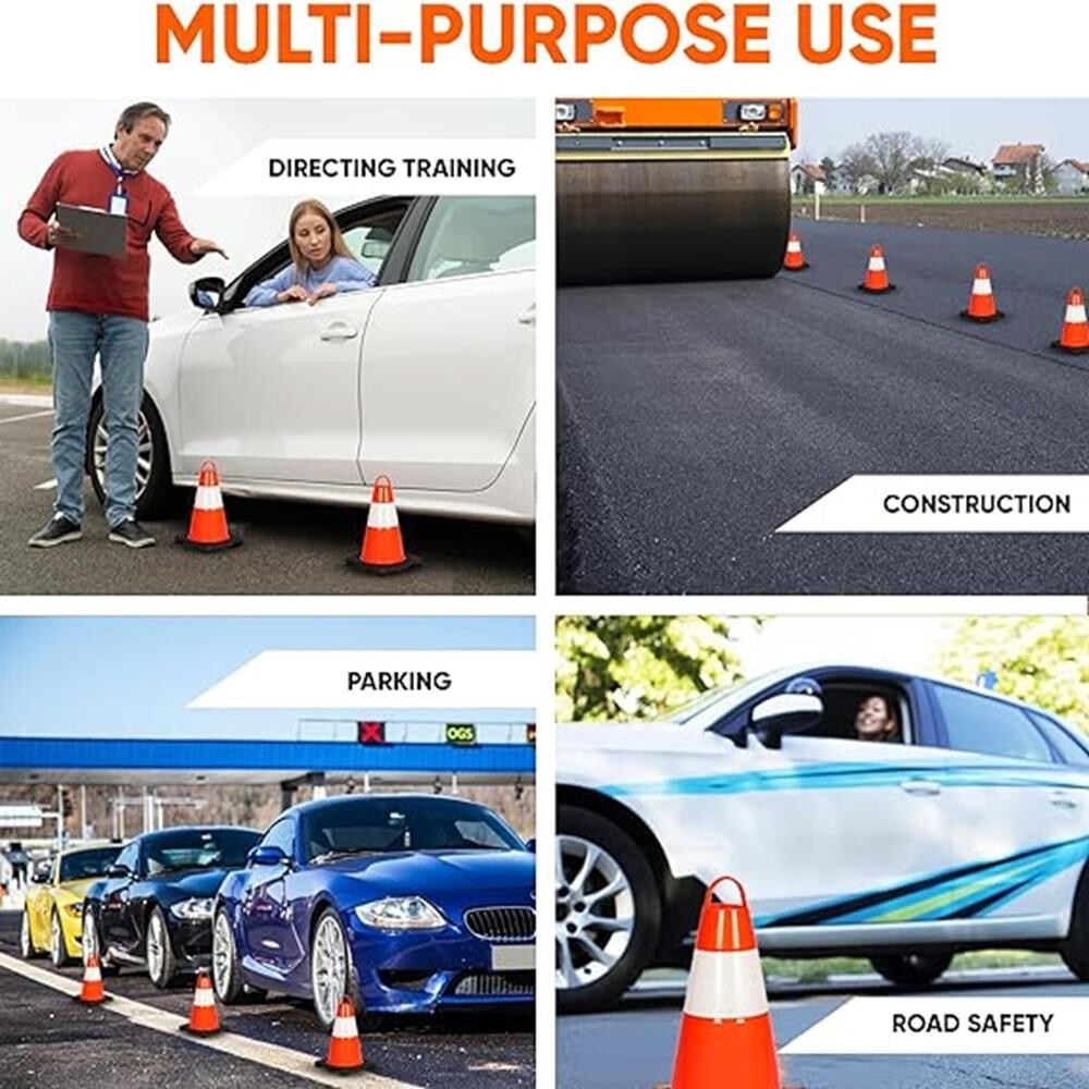 Pyle 12" PVC Cone - 12 Pieces High Visibility Structurally Stable for Traffic