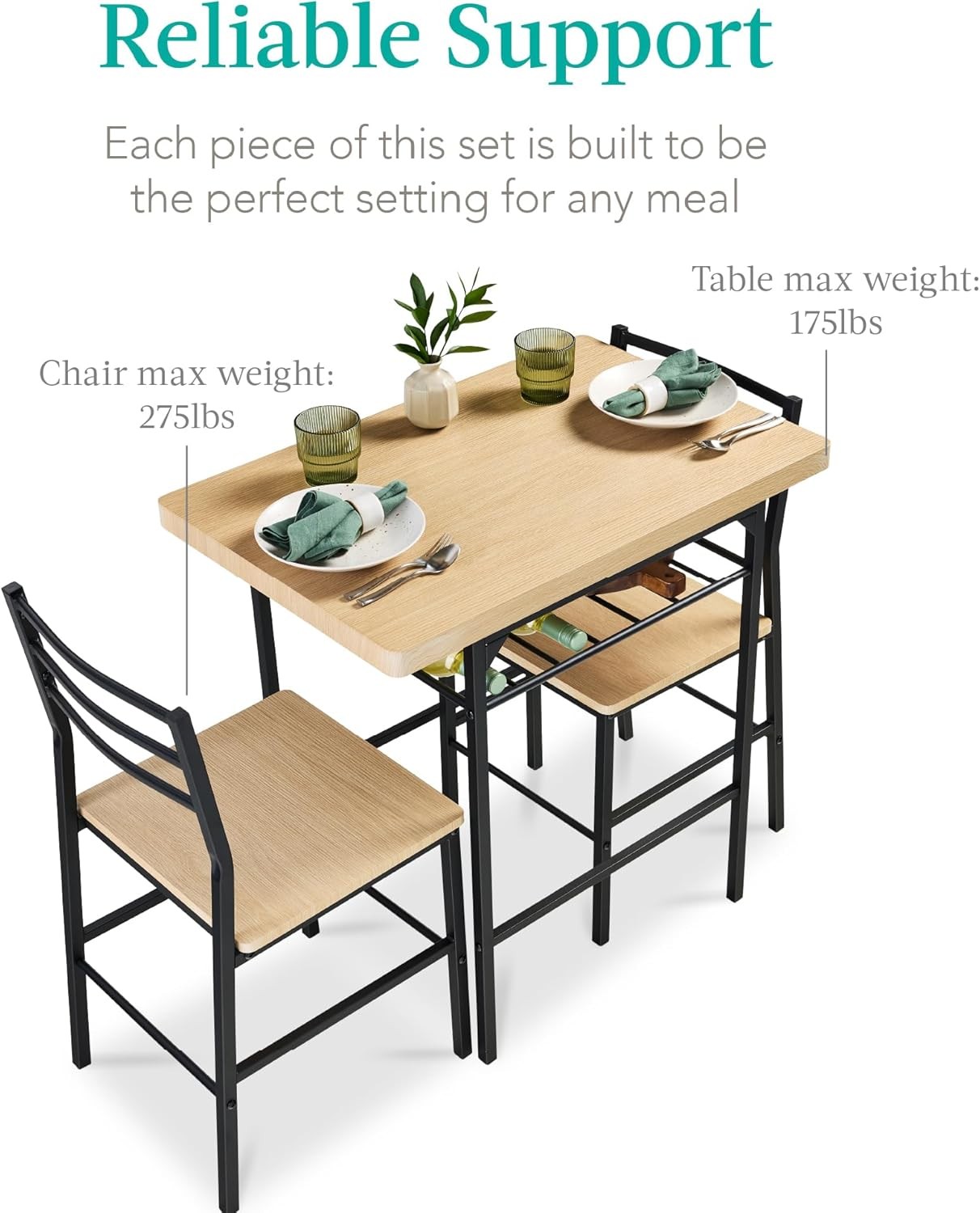 Choice Products 3-Piece Modern Dining Set, Space Saving Dinette for Kitchen,