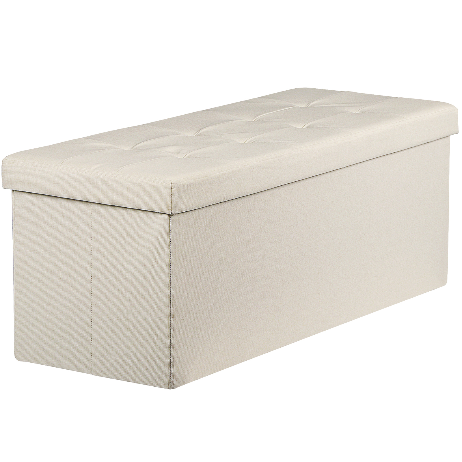 43" Ottoman Bench Footstool Durable Storage Bench Chest 8 Stitchings Decor Beige