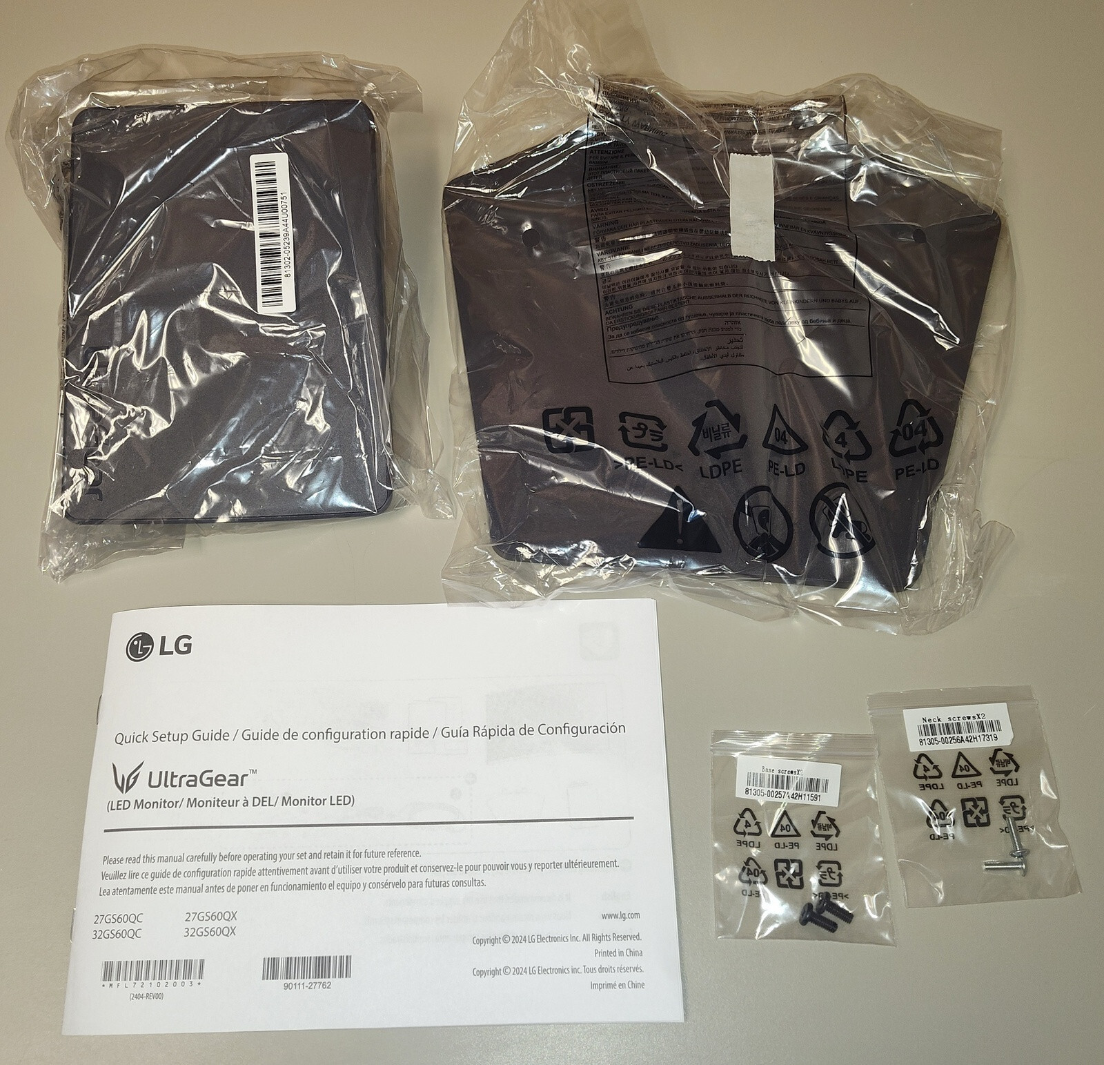 New Open Box Black LG 27GS60QC-B Monitor Screen Display Stand Base Holder Screws