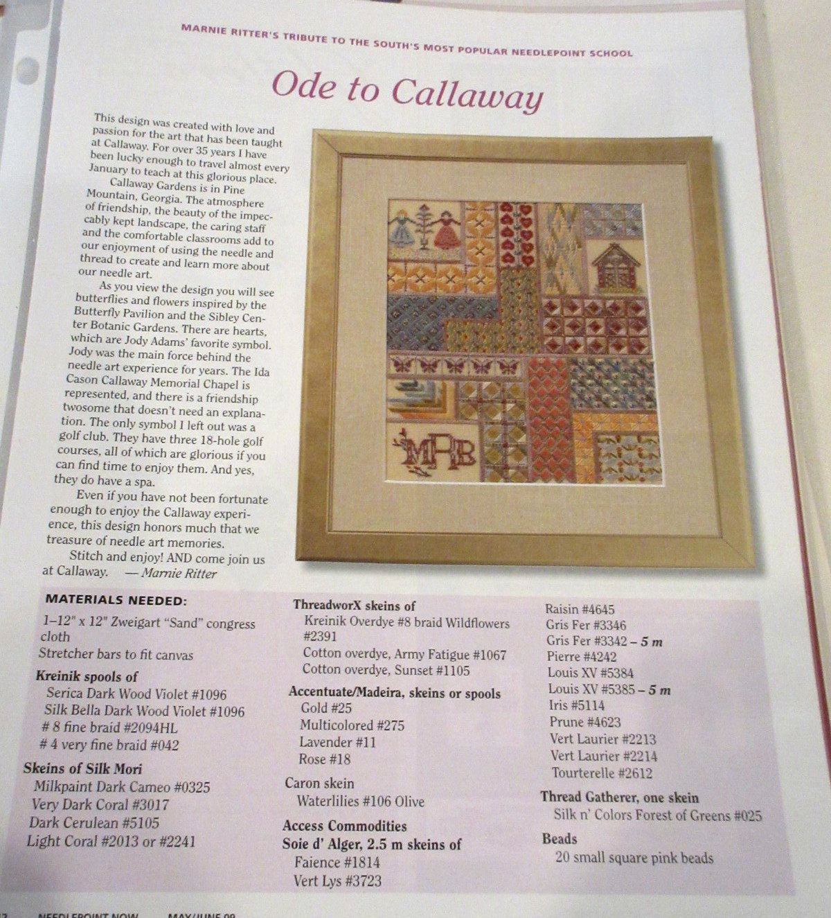 Marnie Ritter ODE TO CALLAWAY Needlepoint Pattern