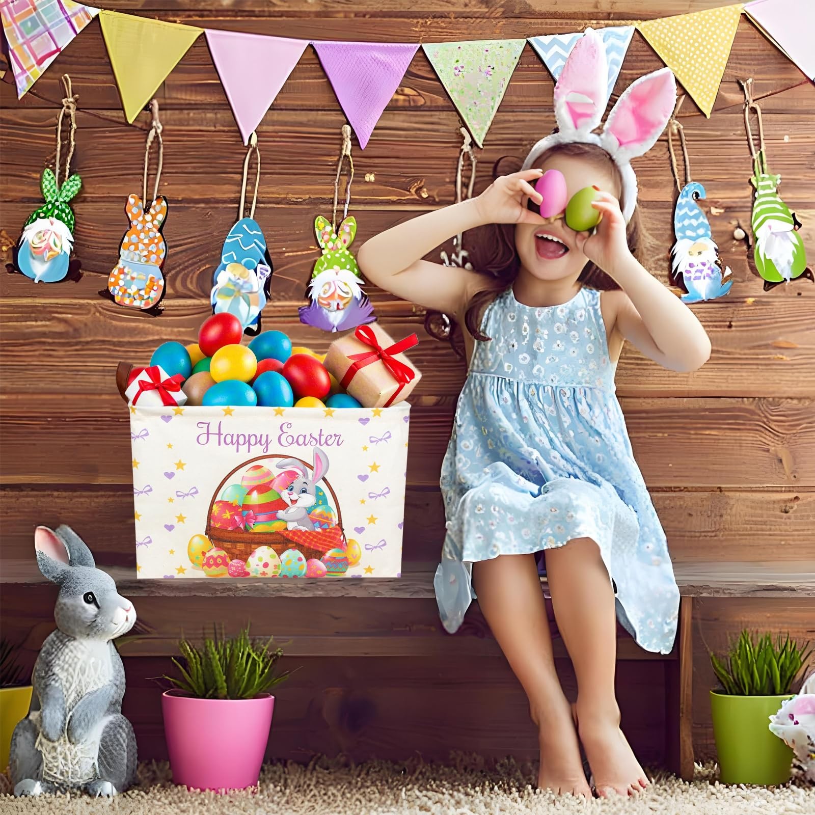 ASKETAM Easter Basket for Kid Large Empty Baby Rectangular Cute Easter Gift S...