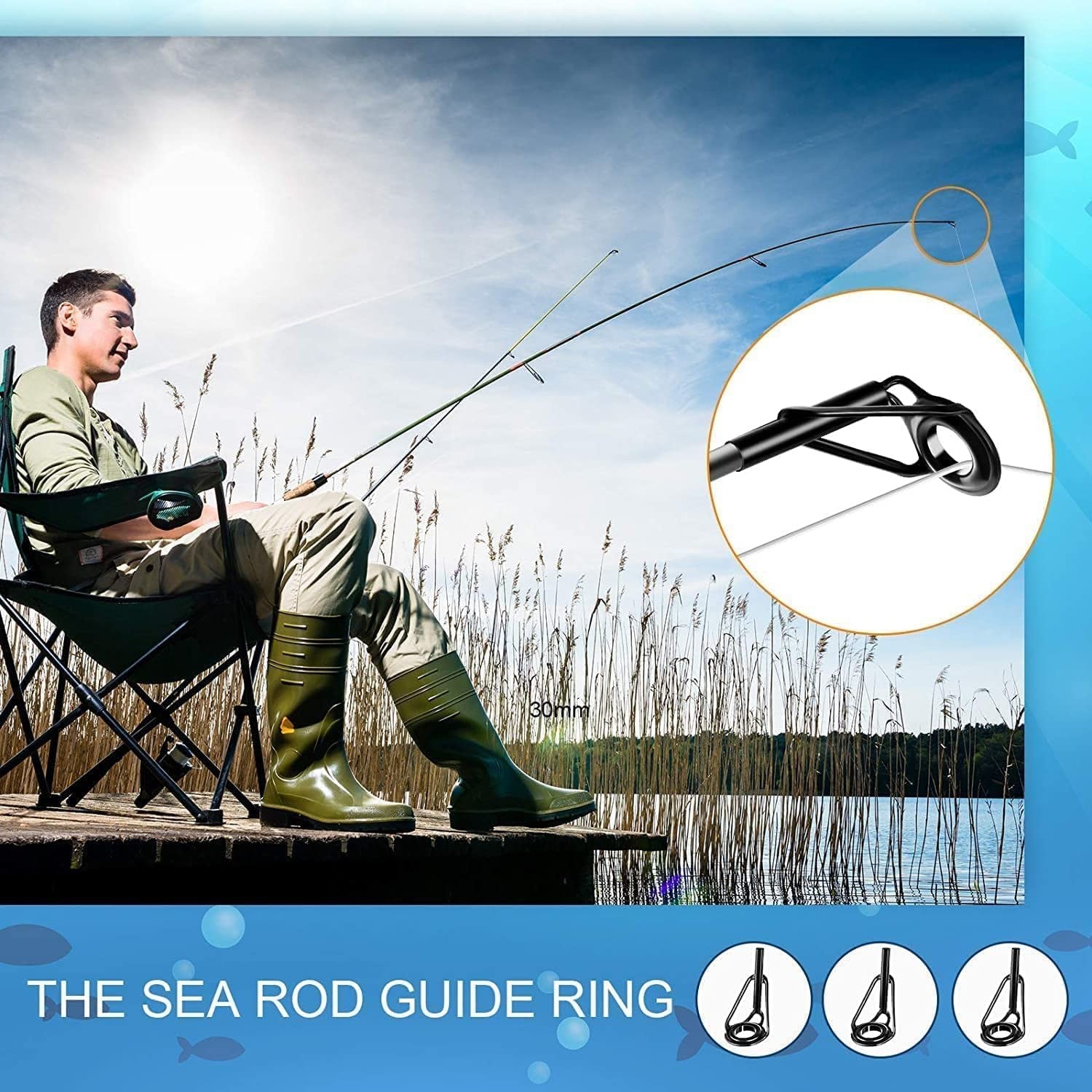 8 Pcs Fishing Rod Tip Repair Kit, Tips Replacement 8 Pcs, Black 8