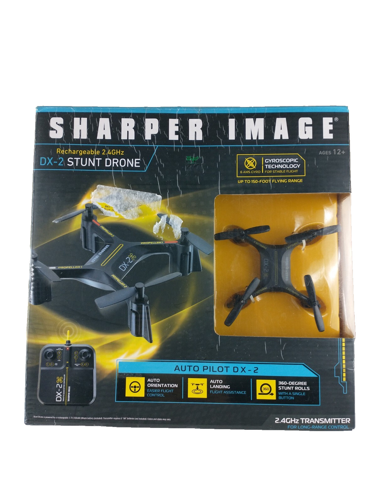 Sharper Image DX-2 Stunt Drone Rechargeable 2.4GHz Complete Black
