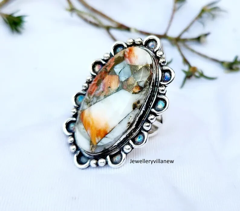 Oyster Turquoise 925 Sterling Silver Band& Statement Ring Handmade Ring All Size