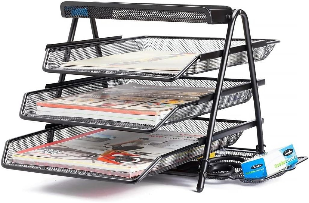 Halter Steel Mesh Desktop 3-Tier Shelf Tray Organizer - Letter-Size - Black
