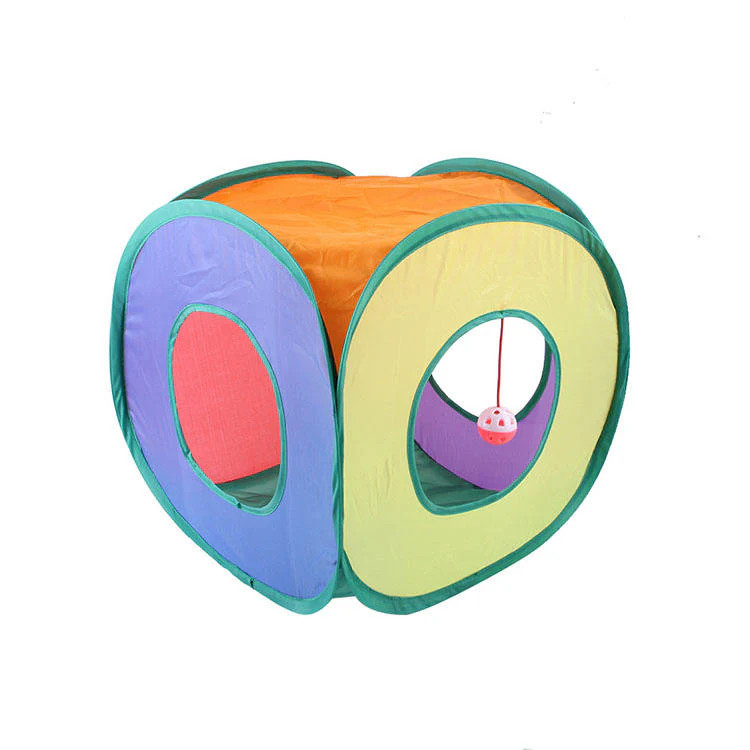 Pop Up Cat Cube Toy | Foldable Interactive Cat Hideout Tent with Hanging Ball